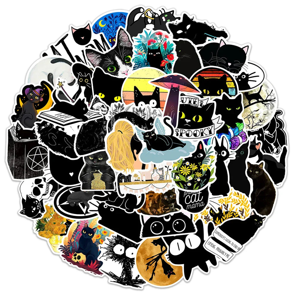 Anime Black Cat Stickers - 10/30/50/100PCS for Skateboard, Laptop, Helmet, Phone, Luggage, Car, Kid Toy, Graffiti Decals (Online Order Only)