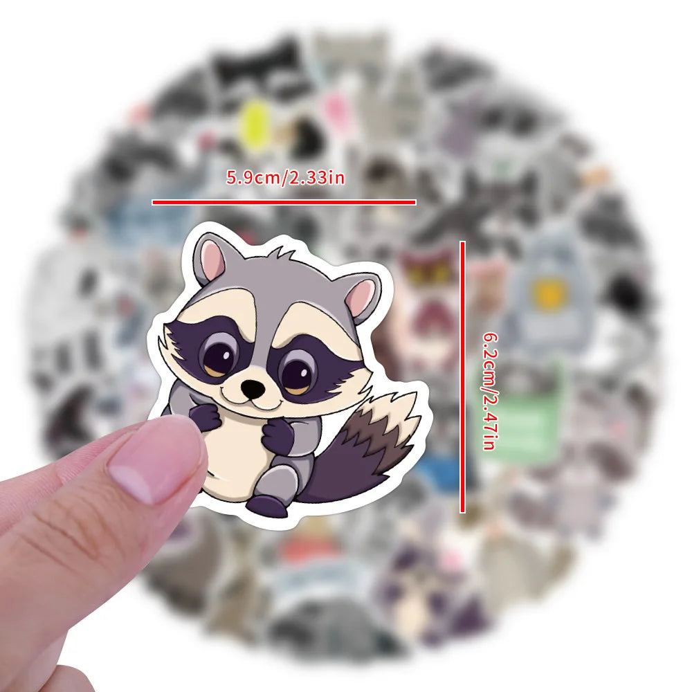 10/30/60PCS Kawaii Raccoon Stickers Cartoon Graffiti Cute Animal Decals DIY Ornament Car Bike Guitar Diary Scrapbook Kids Toy (ONLINE ORDER ONLY)