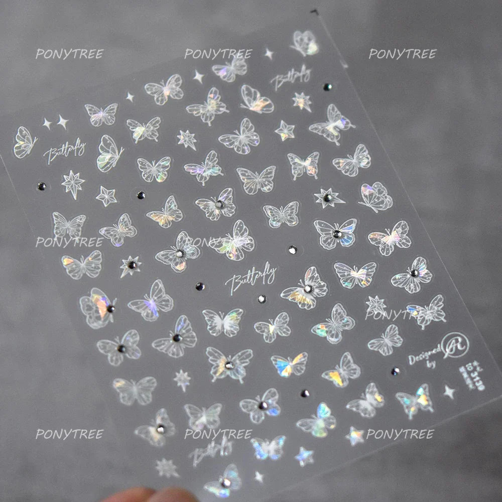 Dreamy Moon Stars Love Heart Butterfly Bowknot Lace Shiny Starburst Ribbon Delicate Adhesive Nail Art Stickers Manicure Decals (Online Order Only)