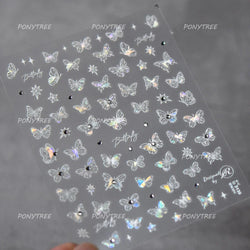 Chic Butterfly Flower Lily Lilium Narcissus Line Beautiful Blue Pearl Self Adhesive Nail Art Stickers Decorations Manicure Decal (Online Order Only)