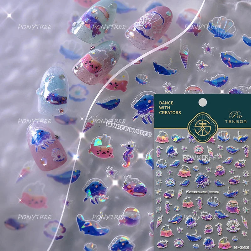 Lotus Flower Leaf Goldfish Ripple Wavelet Water Droplet Lotus Pond Brocaded Carp Self Adhesive Nail Art Stickers Manicure Decals (Online Order Only)