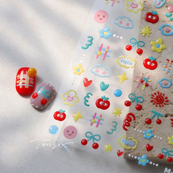 Flower Star Sun Grid Line Interesting Graffiti Tulip Cherry Apple Fruit Dot Painting Adhesive Nail Art Stickers Manicure Decals (ONLINE ORDER ONLY)