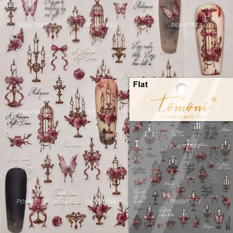 Watercolor Style Colourful Rose Flower Embossment Romantic Garden 5D Self Adhesive Nail Art Decoration Stickers Manicure Decals (ONLINE ORDER ONLY)
