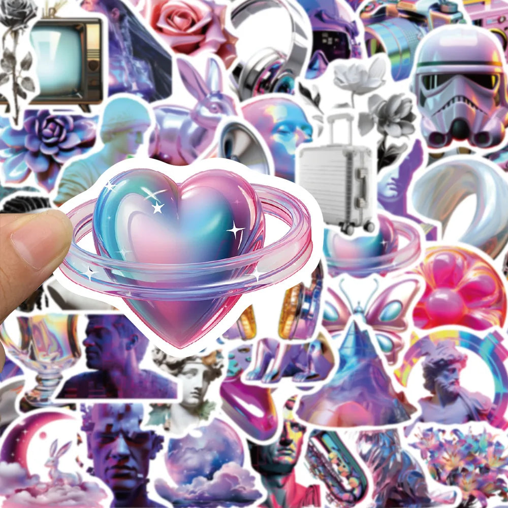 10/30/50PCS Cartoon 3D Steam Wave Laser Graffiti Stickers DIY Waterproof Phone Motorcycle Laptop Suitcase Bike DIY Toys Decals (ONLINE ORDER ONLY)