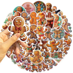 10/30/50PCS Christmas Gingerbread Man Cartoon Stickers Decals Gift Waterproof Laptop Luggage Fridge Phone Suitcase Bike DIY Toys (Online Order Only)