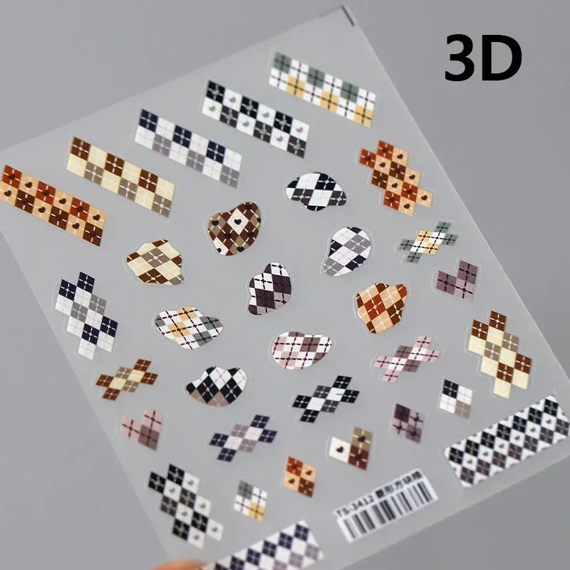 Charming Geometric Black Khaki Brown Grid Houndstooth Snowflake Flat Chic  Adhesive Nail Art Decoration Stickers Manicure Decals (Online Order Only)