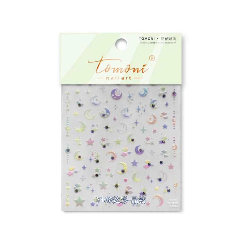 Dreamy Moon Star Cloud Butterfly Starrylight Rhinestone 5D Soft Embossed Relief Nail Art Sticker 3D Decal Decoration Manicure (ONLINE ORDER ONLY)