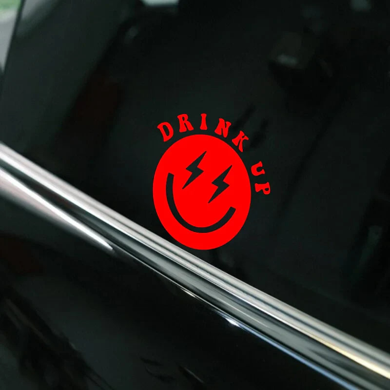 “DRINK UP” Smile face Stickers,High quality sticker for cars trucks motorcycles &laptops! (ONLINE ORDER ONLY)