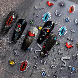 Glitter Star Snake Moon Darkness Eye Love Heart Crown Sword Self Adhesive Nail Art Stickers Punk Jelly Angel Wing Manicure Decal (ONLINE ORDER ONLY)