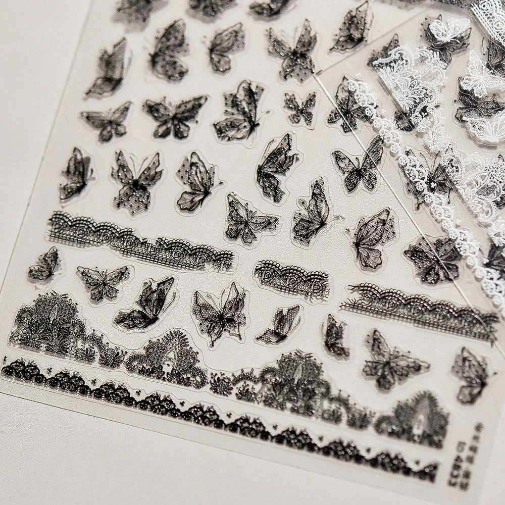 Lace Butterfly Hollow Out Fabric Romantic Flower Pattern Chic Adhesive Nail Art Sticker Rhinestone Manicure Decals Nail Supplies (ONLINE ORDER ONLY)