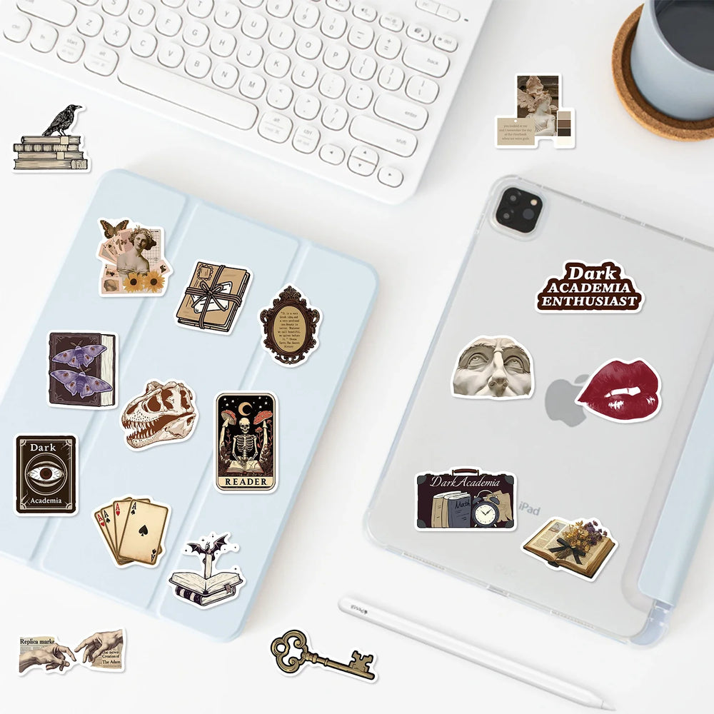 50PCS Cool Aesthetic Dark Academia Stickers Waterproof Cartoon Art Decals Phone Laptop Luggage Skateboard Sticker (ONLINE ORDER ONLY)