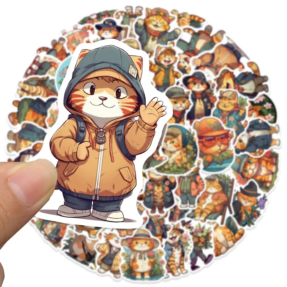 10/30/50PCS Cute Orange Cat Stickers Funny Cartoon Animals Decal Toys DIY Decoration Notebook Guitar Fridge Kids Sticker Gift (Online Order Only)