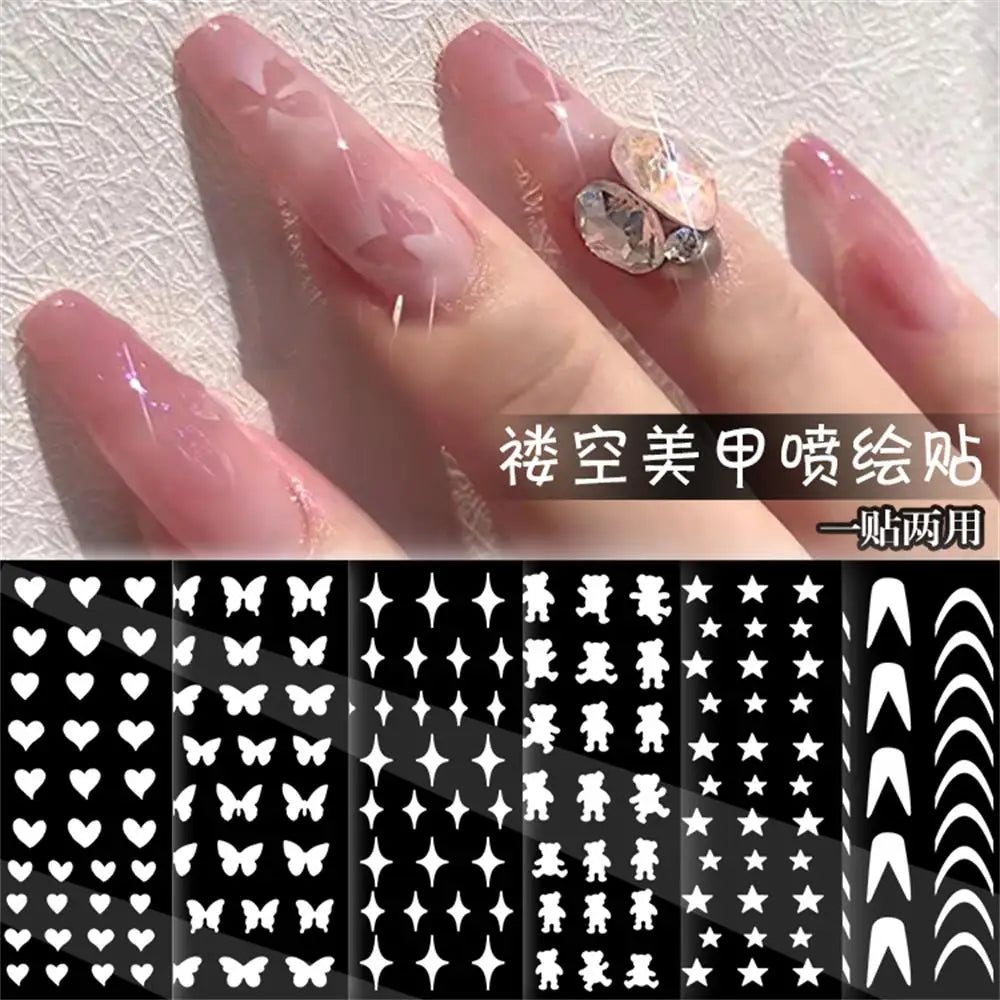 1PC Hollow Airbrush Design Nail Art Hollow Stencils Sticker Love Star Snowflake Butterfly Butterfly French Decal Slider Decors * (Online Order Only)
