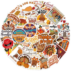 50pcs Cartoon Thanksgiving Day Sticker Funny Pumpkin Turkey Autumn Maple Leaf Graffiti Decals DIY Laptop Luggage Skateboard (Online Order Only)