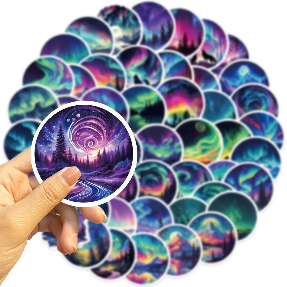 50Pcs Northern Lights Art Cartoon Stickers Mobile Phone Case Luggage Skateboard DIY Decorative Waterproof Stickers For Toy (ONLINE ORDER ONLY)