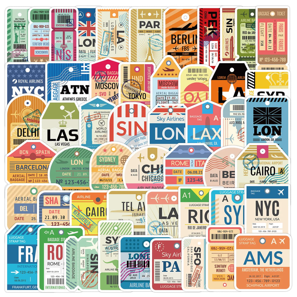 10/50pcs Vintage Boarding Pass Air Tickets Graffiti Stickers DIY Travel Luggage Phone Guitar Laptop Waterproof Cool Sticker Toy (ONLINE ORDER ONLY)