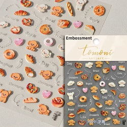Colorful Food Pudding Alkali Water Bowknot Cream Fork Cup Bread Jelly Fruit Cartoon Cake Relief Nail Art Sticker Manicure Decals (ONLINE ORDER ONLY)