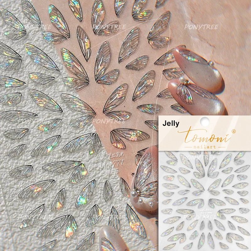 Transparent Purple Pink Gradient Wing Pinion Feather Housefly Wings Shiny Adhesive Nail Art Decoration Stickers Manicure Decals (ONLINE ORDER ONLY)