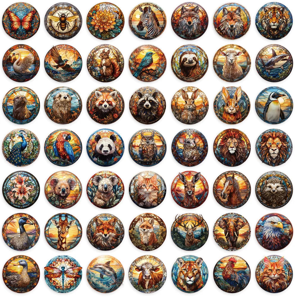 50PCS Stained Glass Gothic Animal Cartoon Sticker DIY Phone Laptop Luggage Skateboard Graffiti PET Decals Fun for Kid Toy (Online Order Only)