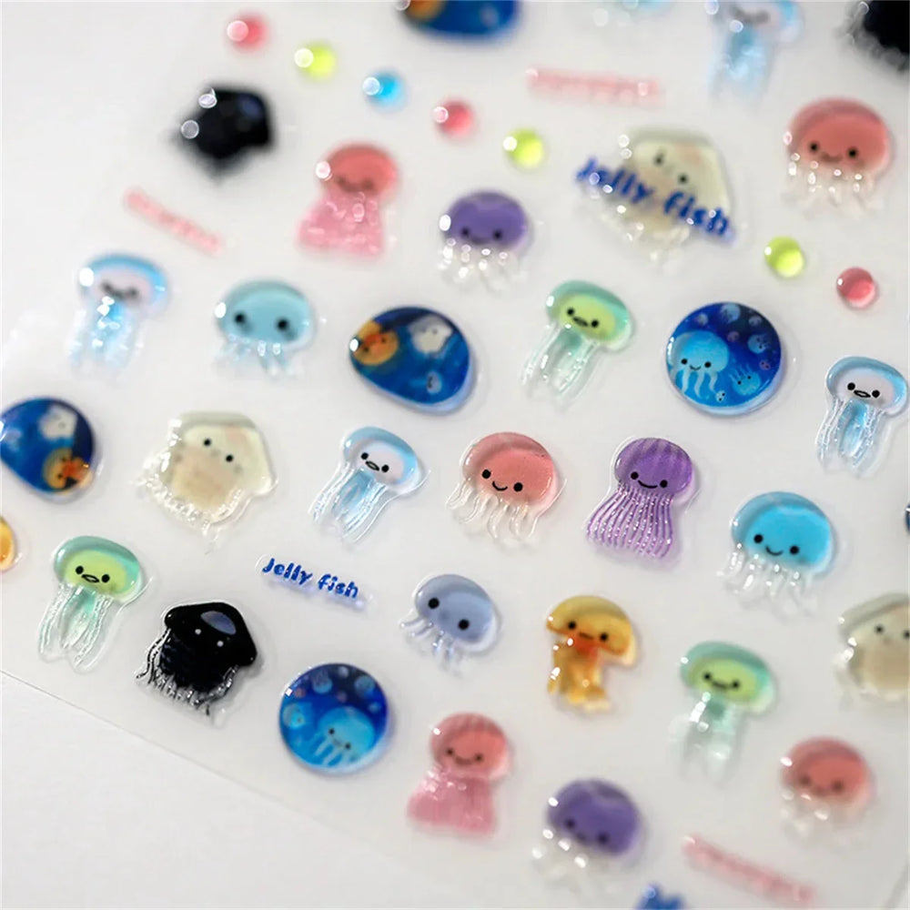 1pcs 5D Kawaii Jelly Series Nail Art Stickers Blue Jellyfish Adhesive Nail Art Decorations Stickers Hot Stamping Manicure Decals (Online Order Only)