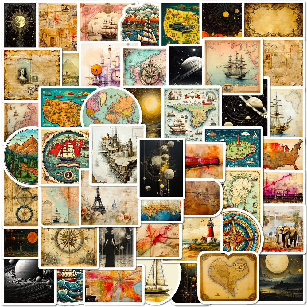 Retro World Map Stickers: Waterproof DIY Travel Luggage, Water Bottle, Phone, Laptop, Guitar, Scrapbooking (10/25/50pcs) (Online Order Only)