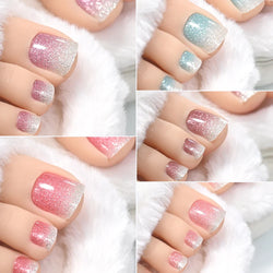 110Pcs 5Sheets Toe Nail Press On Nails Stickers Glitter Gradient Diamond Short Square Shape Toenails Wraps False Toe Nail Patch* (ONLINE ORDER ONLY)