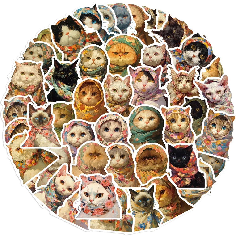 50pcs Kawaii Animals Cat Meme Sticker Sticky Aesthetic Decorative Scrapbook Cute Sticker DIY Phone Stationery School Supplies (Online Order Only)