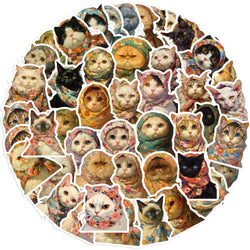 50pcs Kawaii Animals Cat Meme Sticker Sticky Aesthetic Decorative Scrapbook Cute Sticker DIY Phone Stationery School Supplies (Online Order Only)