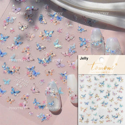 Blue Purple Tulip Flower Butterfly Garden Blossom Floral Charming Delicate 5D Relief Adhesive Nail Art Stickers Manicure Decals (ONLINE ORDER ONLY)