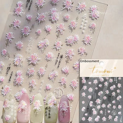 Spring Living Peach Blossom Flower Branch Petal Antique Soft Relief Adhesive Chinese Characters Nail Art Sticker Manicure Decals (ONLINE ORDER ONLY)