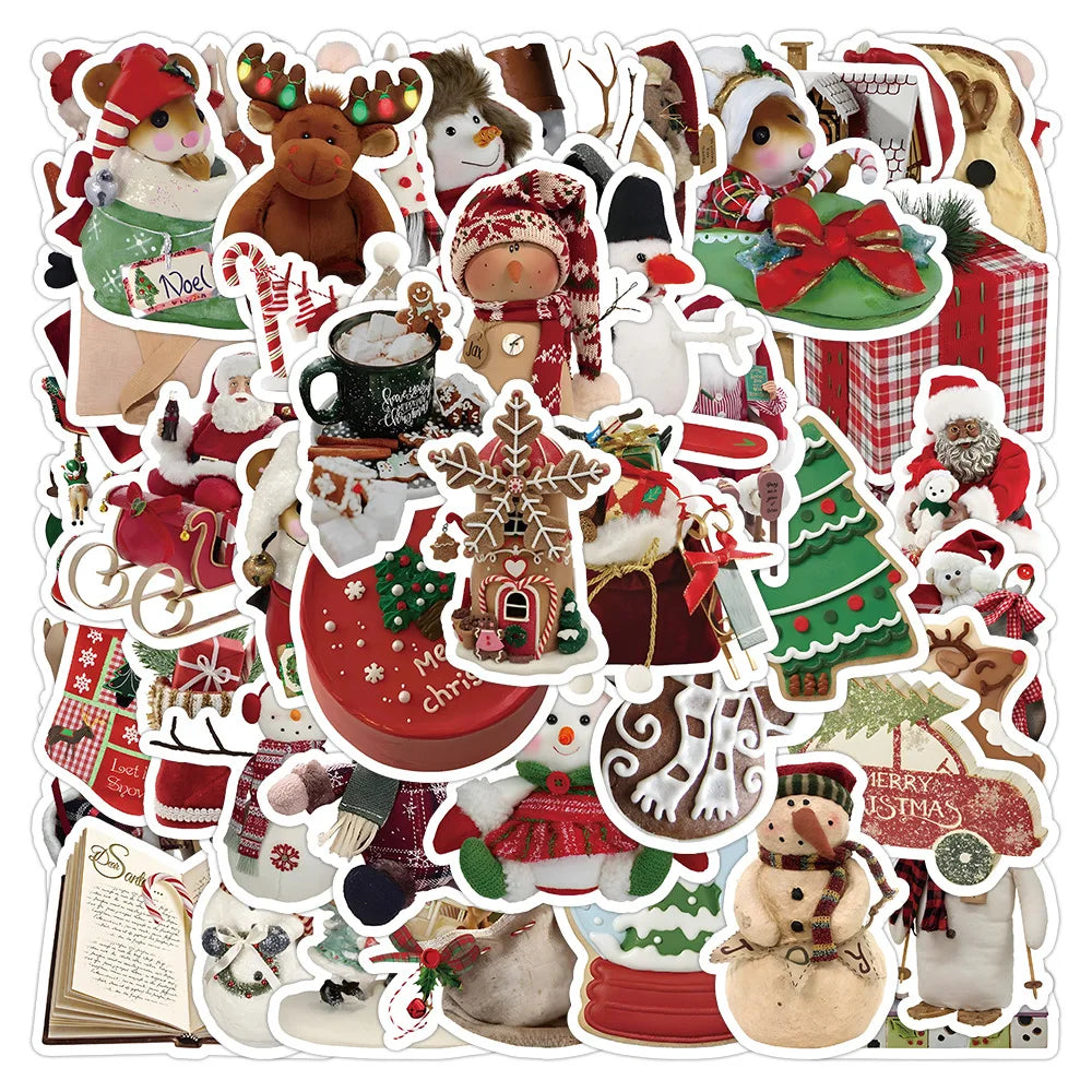 Funny Christmas Cartoon Stickers Pack - Waterproof, Decorative for Luggage, Notebook, Phone, Helmet, Kids Toys (Online Order Only)