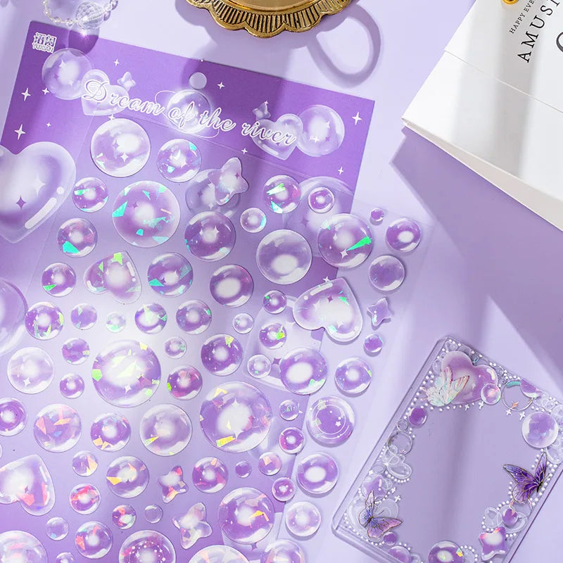 1PCS Kawaii Laser Bubbles Decorative Stickers Diary Idol Photocards DIY Craft Stickers Scrapbooking Stickers Confetti Sticker (Online Order Only)