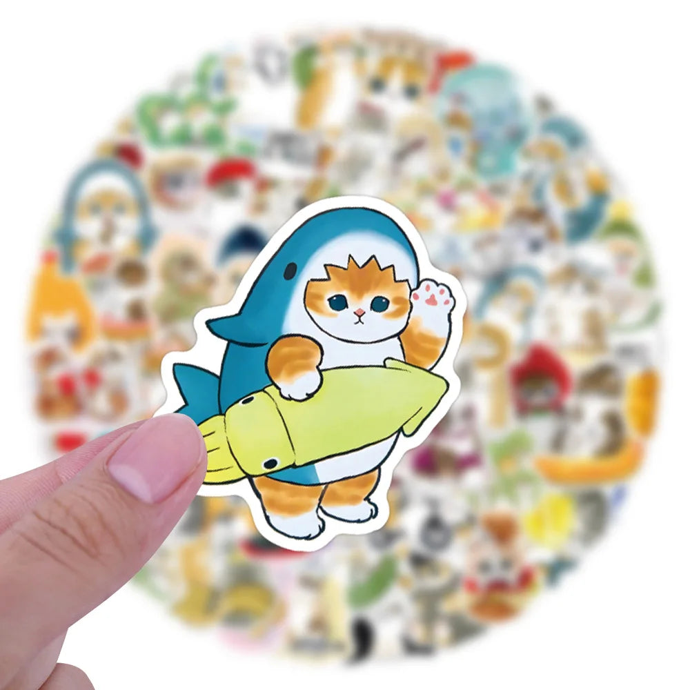 Kawaii Cat Stickers Mofusand Cartoon Animal Decals for Laptop, Luggage, Guitar, Bike (10/30/50/110PCS) (Online Order Only)