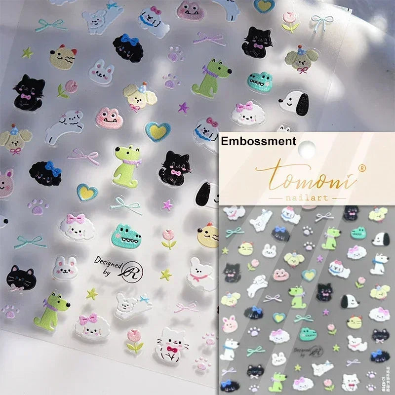 Cute Bowknot Dog Puppy Bear Strawberry Cake Fruit Juice Coffee Desserts Corgi Cherry Adhesive Nail Art Stickers Manicure Decals (ONLINE ORDER ONLY)