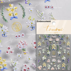 Rose Flower Bouquet Leaves Lace Bowknot Pearl Photo Frame Gird Embossed Reliefs Self Adhesive Nail Art Stickers Manicure Decals (ONLINE ORDER ONLY)