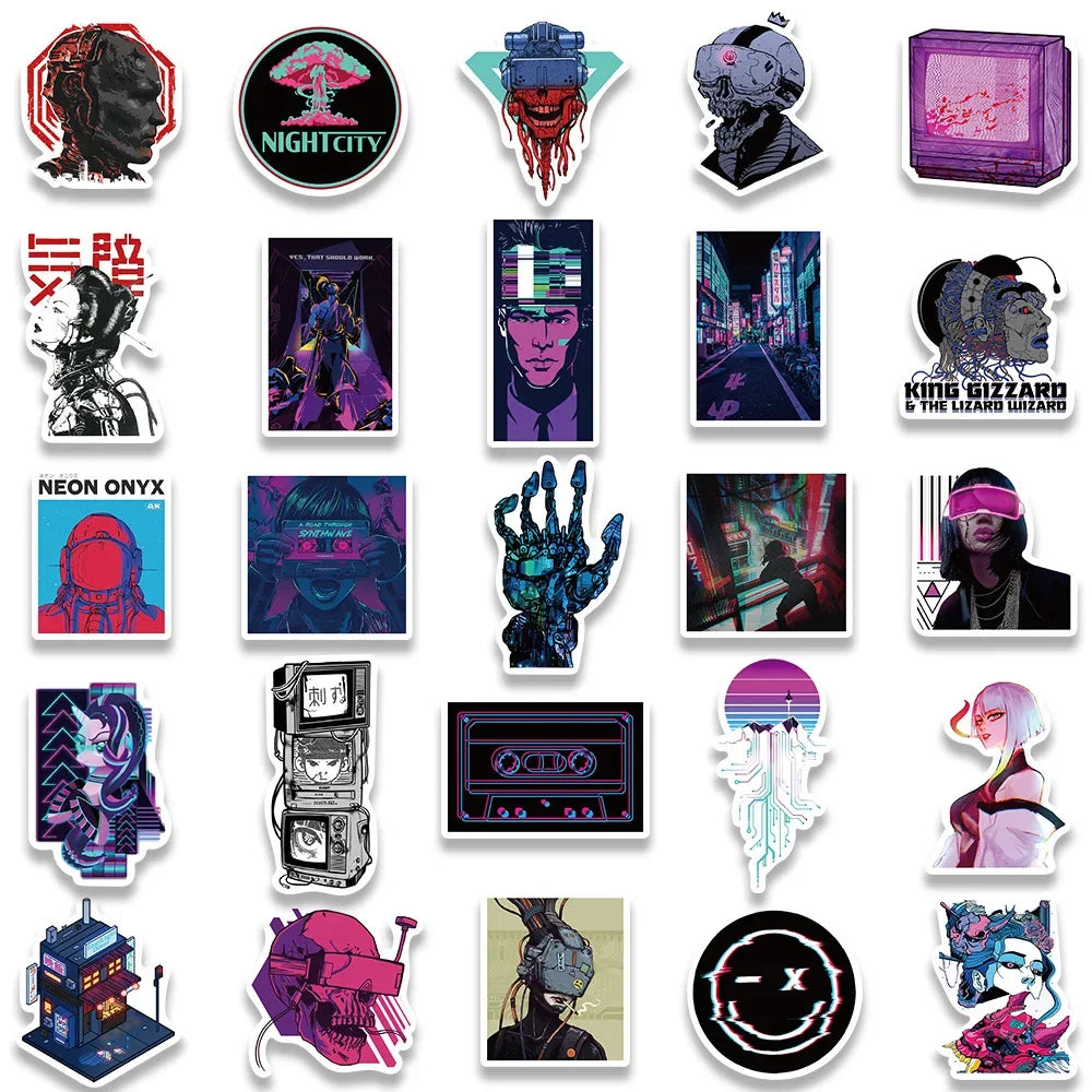10/25/50Pcs Cartoon Cool Cyberpunk Sticker Packs (ONLINE ORDER ONLY)