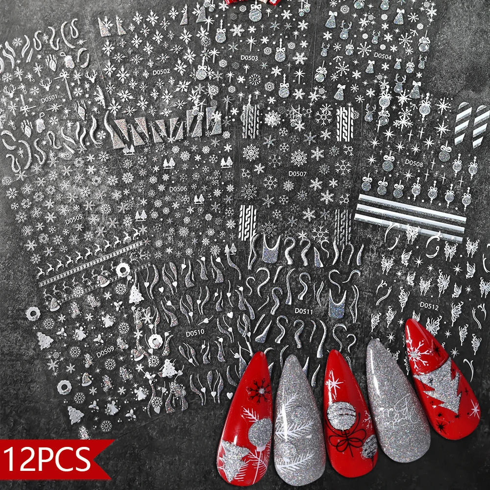 12PCS White Flowers Leaves 3D Nail Stickers Star/Moon/Sun Nail Art Decoration Decals Geometric Flower Stickers Nail Art Supplies (ONLINE ORDER ONLY)