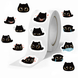 500pcs Kawaii Black Cat Stickers Roll for DIY Fridge Notebook Phone Laptop Bike Wall Stationery Kids Toys (Online Order Only)