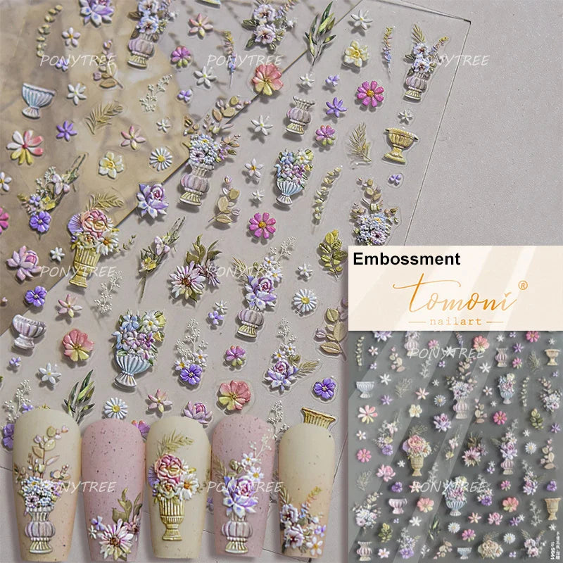 European Garden Angel Wing White Rose Flower Bed Vase Lace Bowknot Statue Adhesive Nail Art Decoration Sticker Manicure Decals (ONLINE ORDER ONLY)