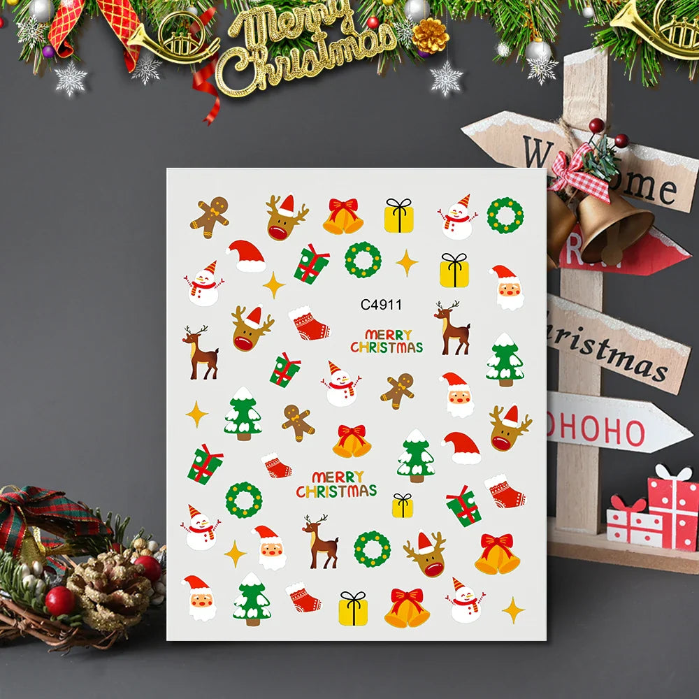 3D Gold Glitter Snowflake Nail Sticker Winter Reflective Elk Star Balloon Christmas Tree Foil Xmas New Year Decal Tips Decoratio (ONLINE ORDER ONLY)