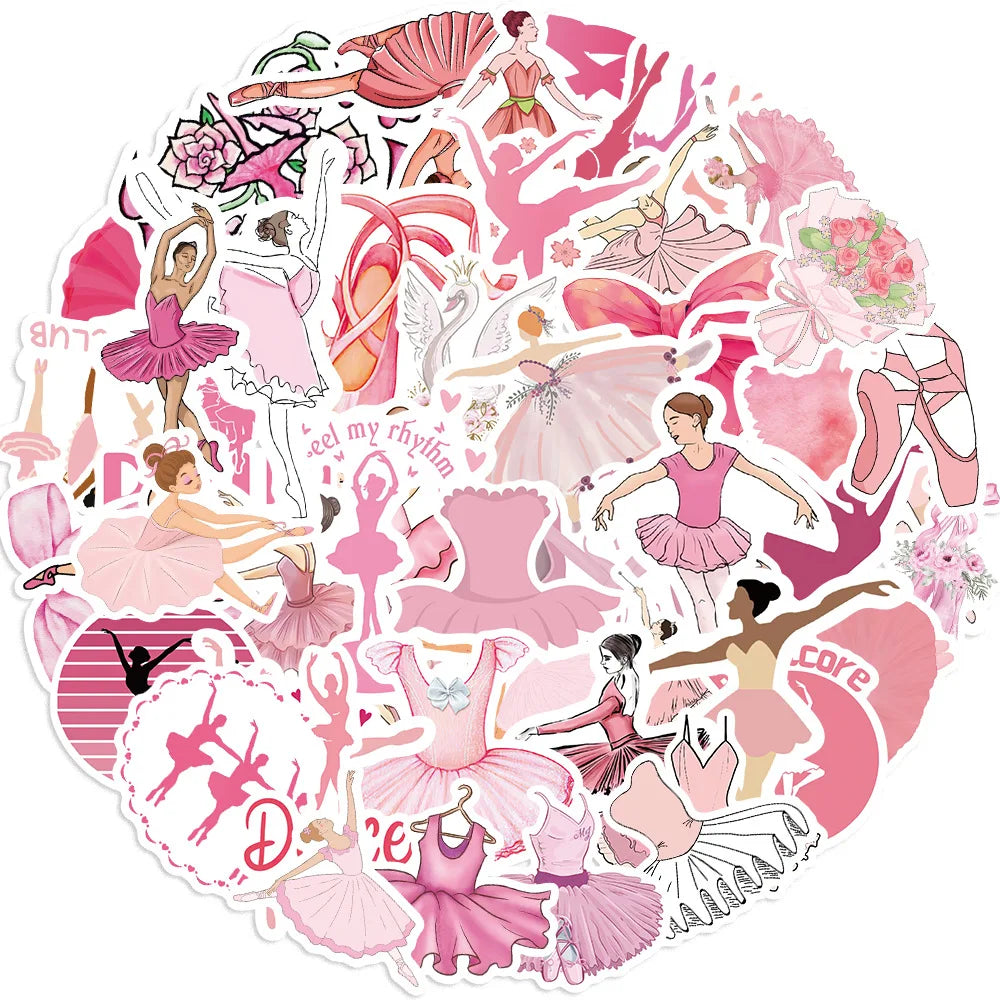 Pink Ballet Dance Stickers for Phone, Laptop, Luggage, Skateboard - 10/30/50PCS (ONLINE ORDER ONLY)