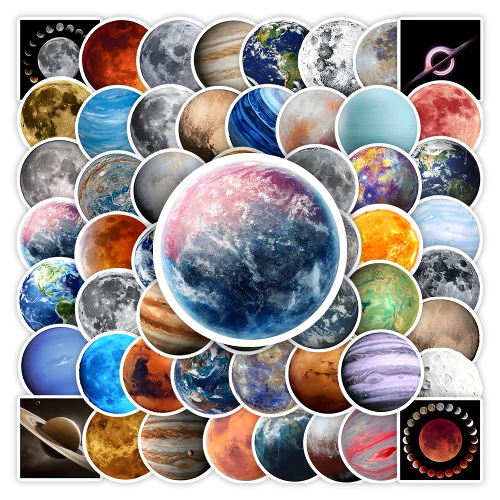 Universe Planet Sticker Moon Earth Mars Kid DIY Toy Gift Decorative Decal for Scrapbook Journal Laptop Bottle Luggage Waterproof (Online Order Only)