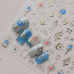 Metal Snake Flower Pattern Stars Eye Pot Moon Butterfly Story Retro Meteor Candle Hourglass Nail Art Sticker Manicure Tool Decal (ONLINE ORDER ONLY)
