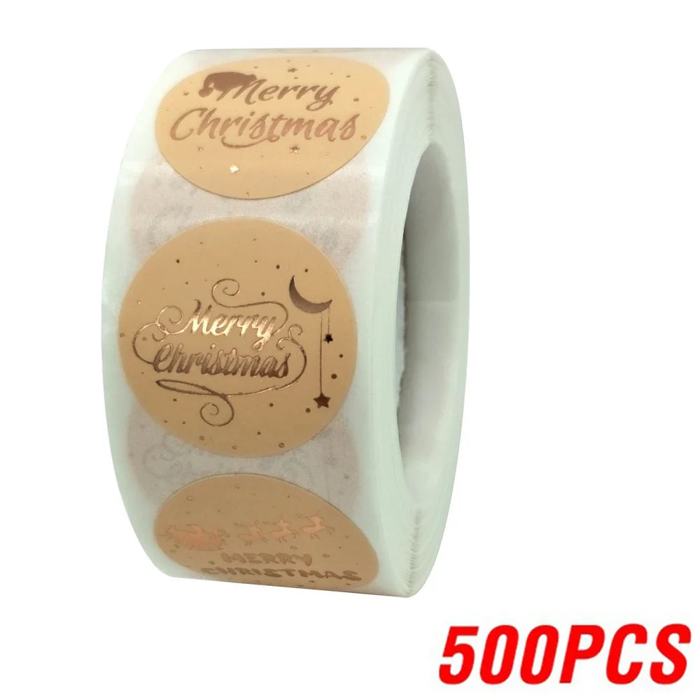 Rose Gold Merry Christmas Stickers Scrapbook 1inch 100-500pcs Sealing Label Stickers For Party DIY Packaging Stationery Stickers (ONLINE ORDER ONLY)