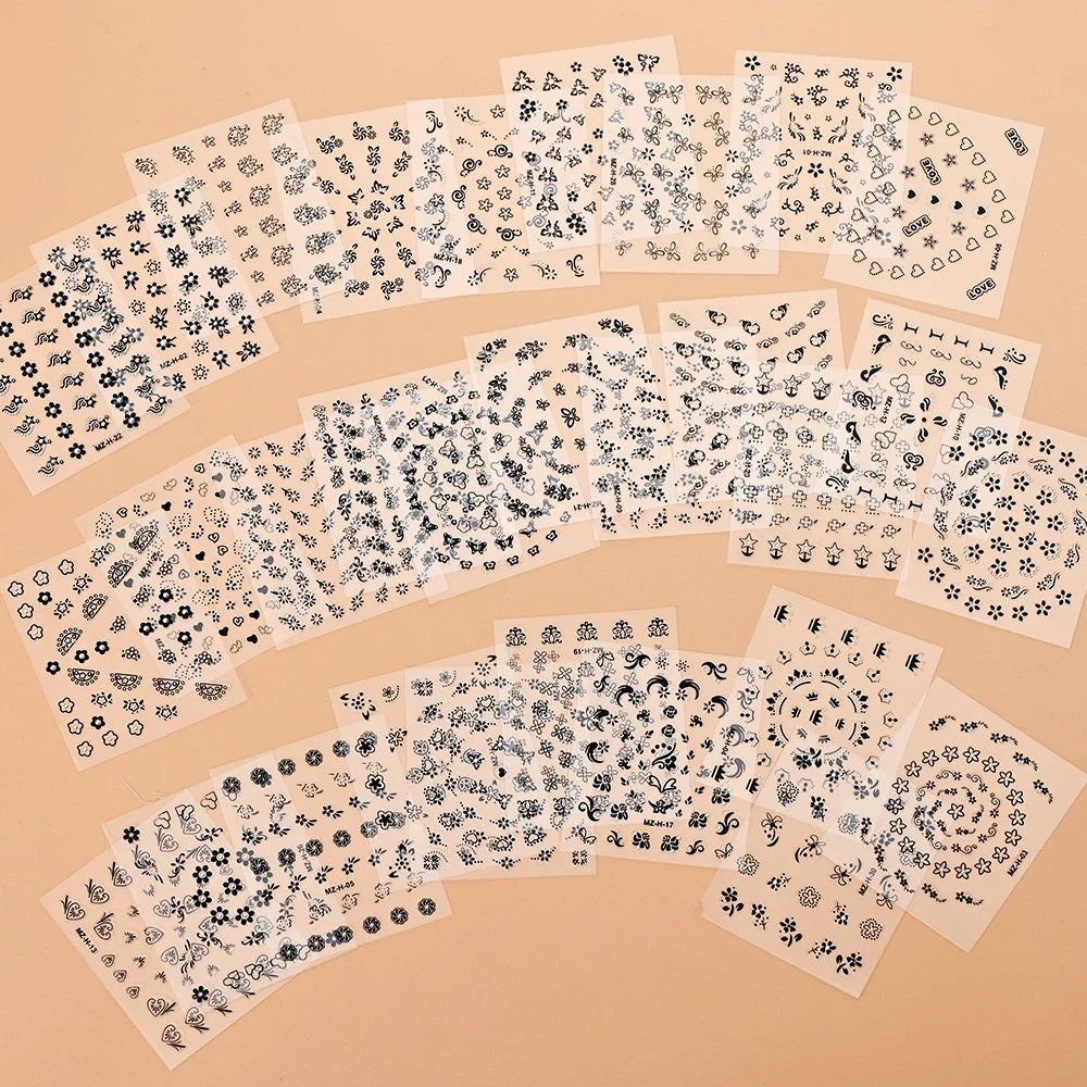 30 Sheet 3D Flower Nail Stickers Decals 6.5*5cm Transparent White Floral Leaf Butterflies Heart Nail Art Adhesive Strip Supplies (ONLINE ORDER ONLY)