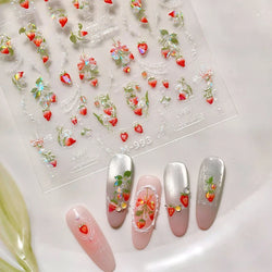 Strawberry Retro Lace Border  Flower Lovely Fruit Pearl Pendant Leaves Self Adhesive Nail Art Stickers Manicure Decal Wholesale (Online Order Only)