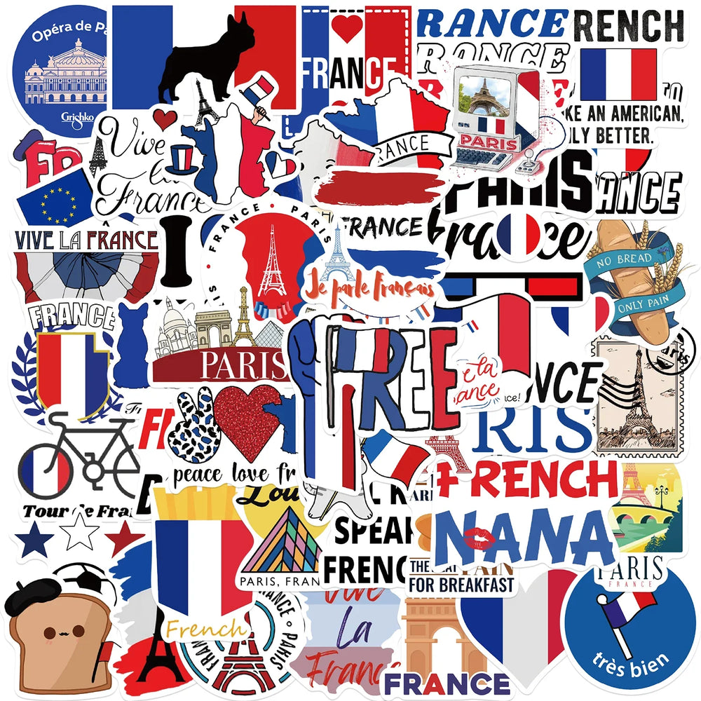 50PCS French Pop Style Stickers Aesthetic Phone Laptop Fridge Water Bottle DIY Waterproof Graffiti Cartoon Simple Sticker Pack (ONLINE ORDER ONLY)