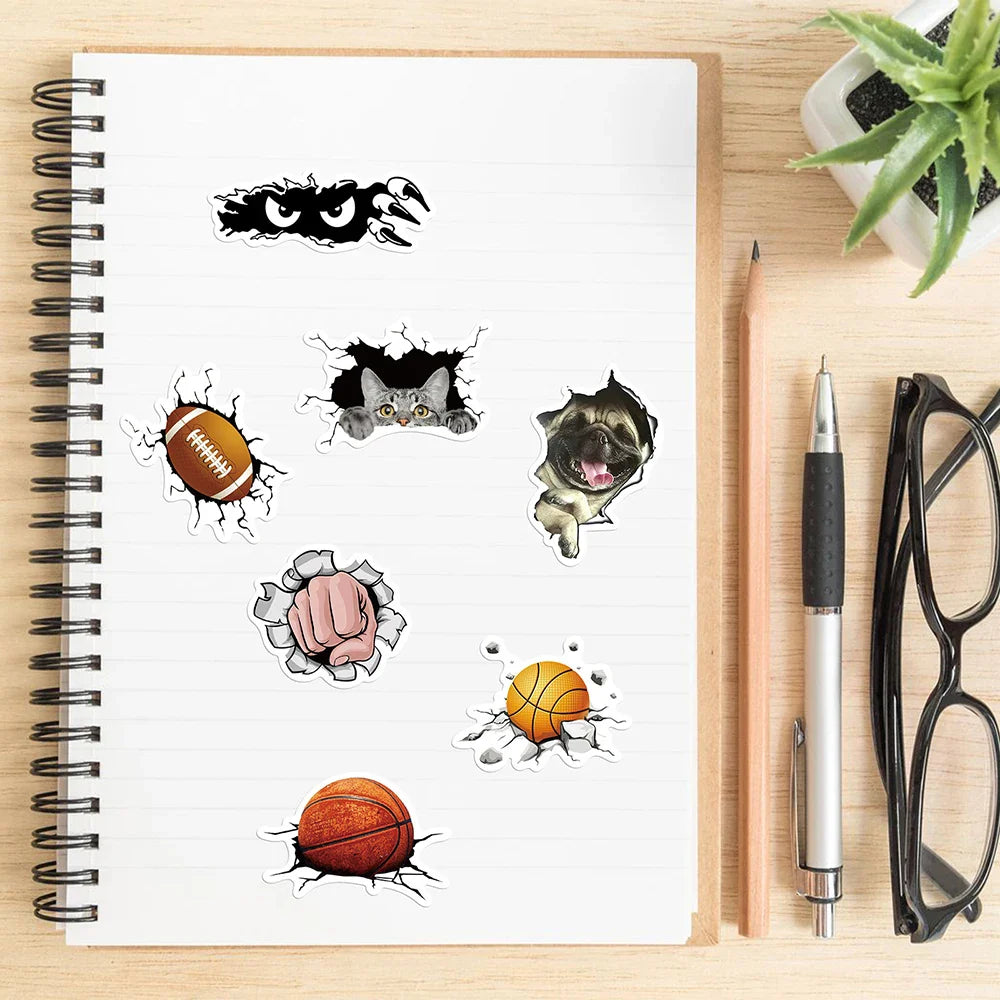 10/30/50PCS 3D Animals Stickers Hole View Vivid Cute Decals For Kids DIY Notebook Laptop Bike Car Phone Graffiti Sticker Kid Toy (ONLINE ORDER ONLY)