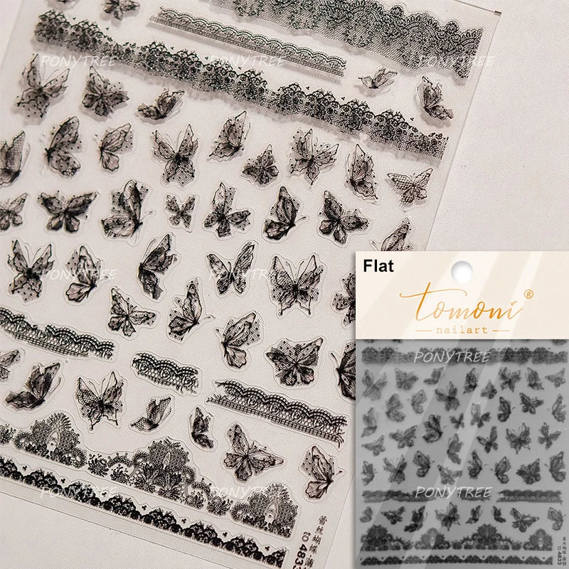 Blue Purple Tulip Flower Butterfly Garden Blossom Floral Charming Delicate 5D Relief Adhesive Nail Art Stickers Manicure Decals (ONLINE ORDER ONLY)