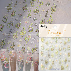 Delicate Chic White Flower Jelly Green Leaves Red Fruits Lily Gardenia Self Adhesive Nail Art Stickers Rhinestone Manicure Decal (Online Order Only)